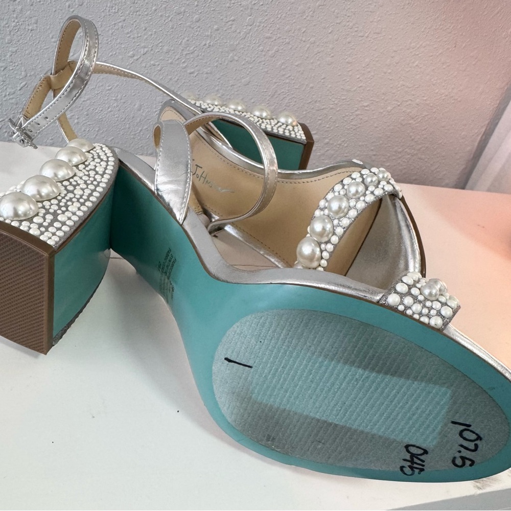 Betsey Johnson Silver Strappy Heels with Pearl Details - Picture 5 of 7